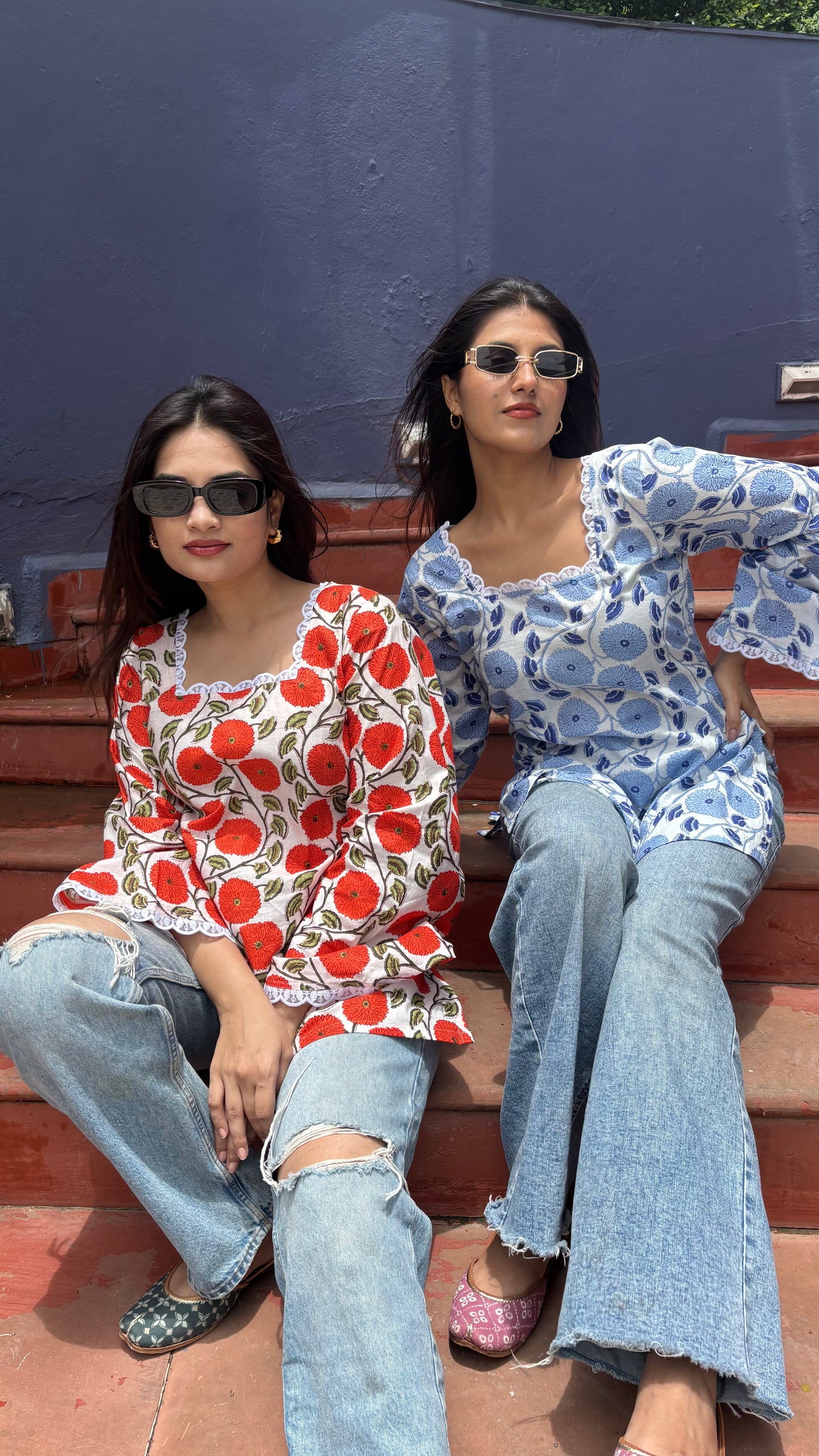 Blue Floral Lace Kurti