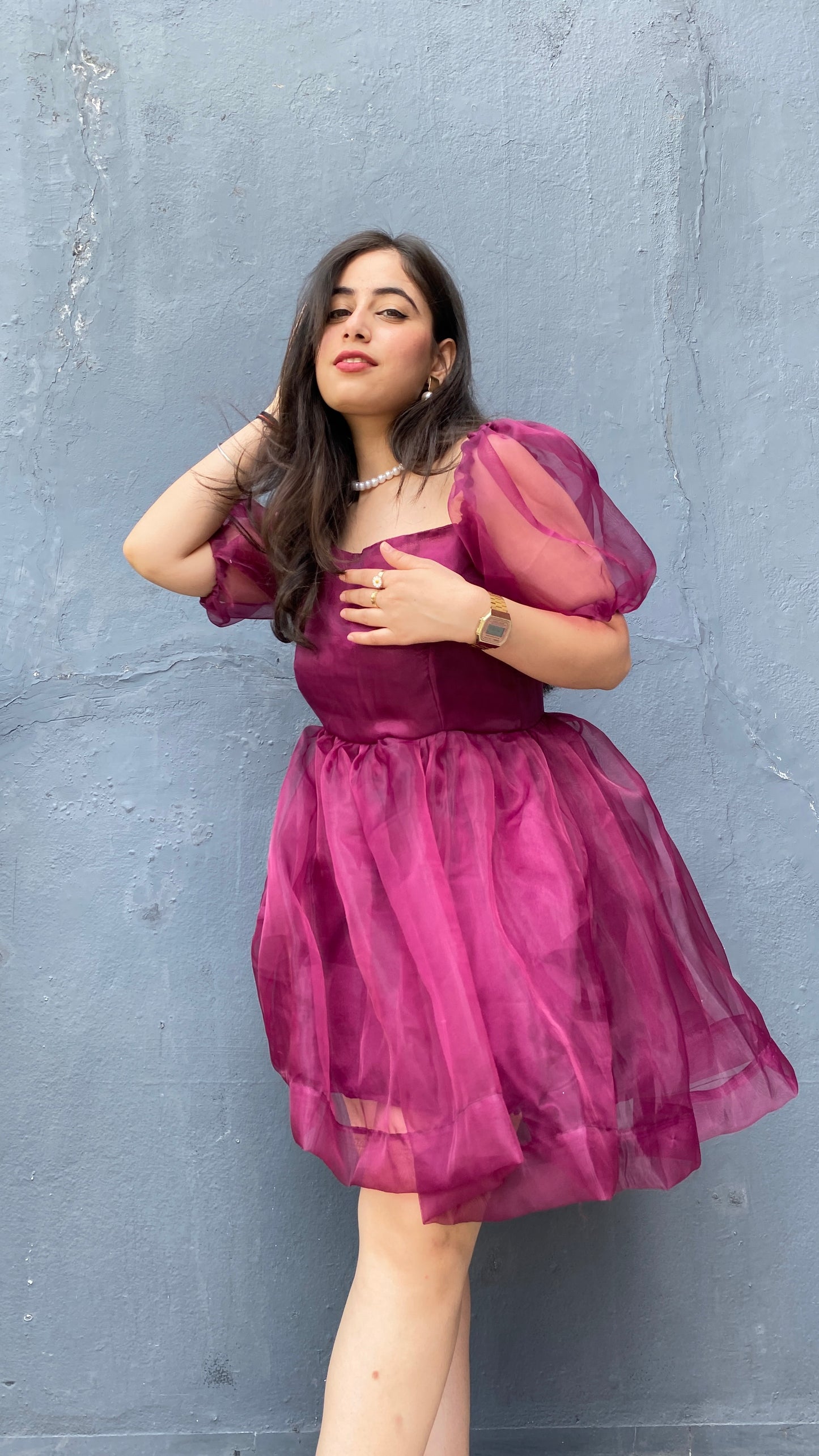 Wine Dreamgirl Organza Dress