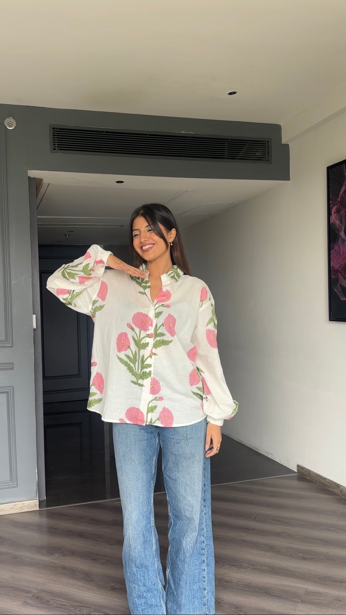 Pink Cotton block printed shirt🌸