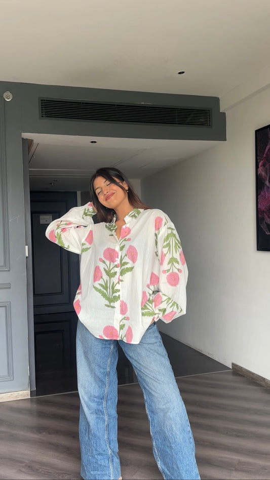 Pink Cotton block printed shirt🌸
