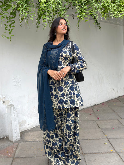 Saavan blue cotton farshi set.