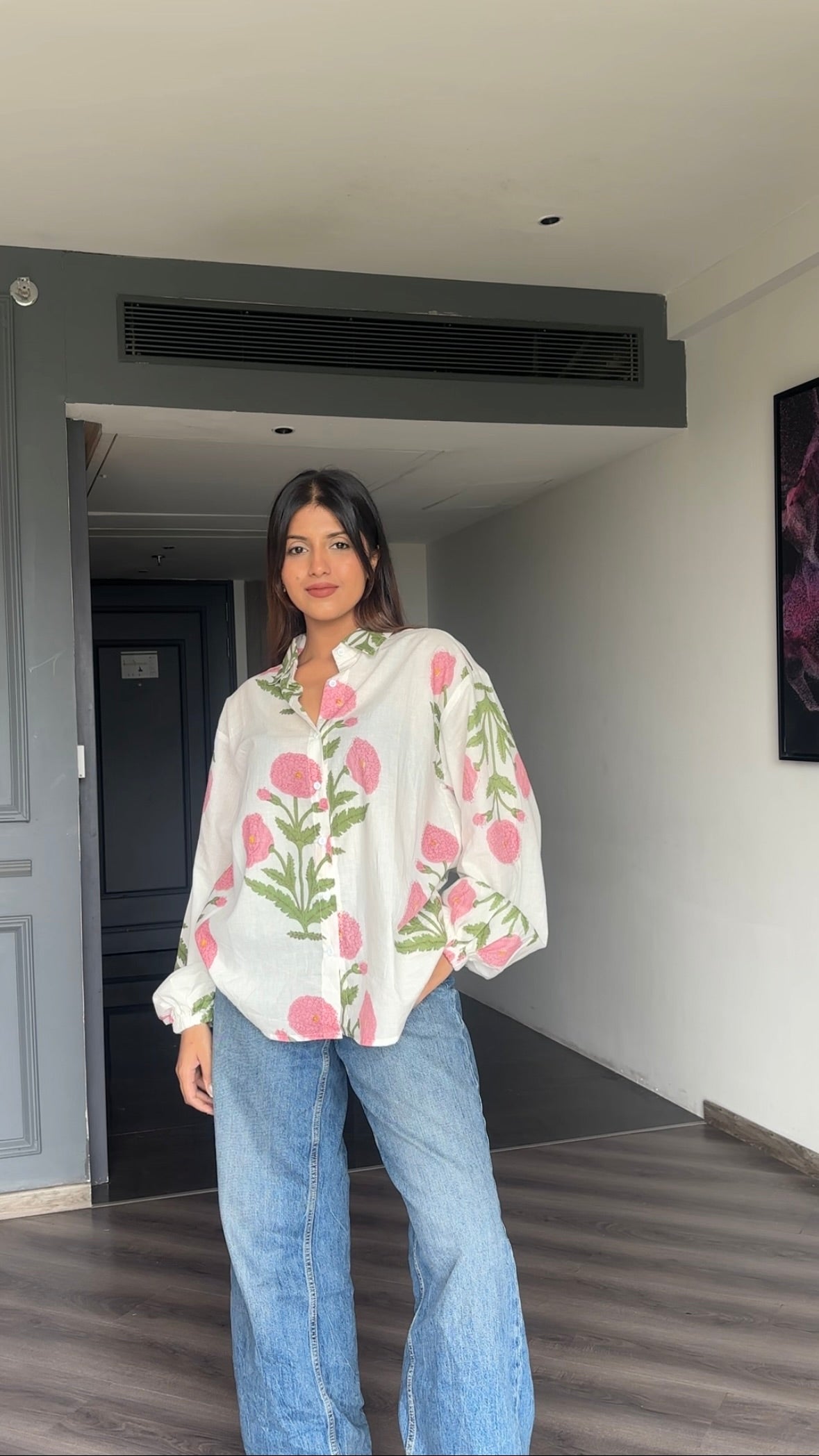 Pink Cotton block printed shirt🌸
