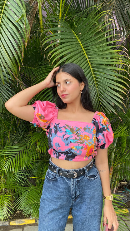 Pink Floral Crop Top