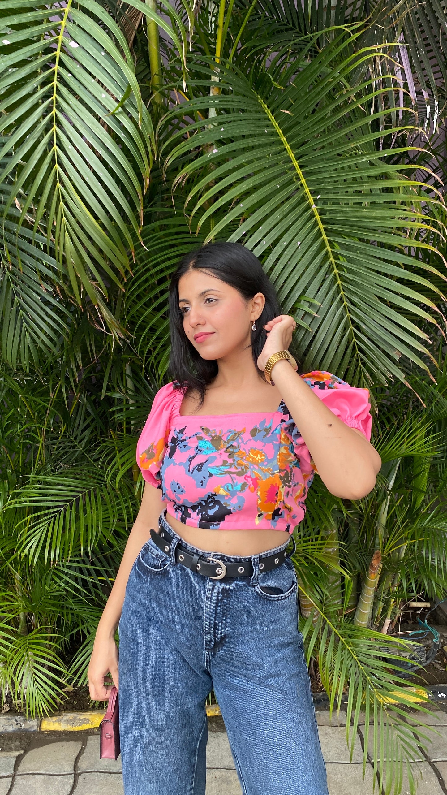 Pink Floral Crop Top