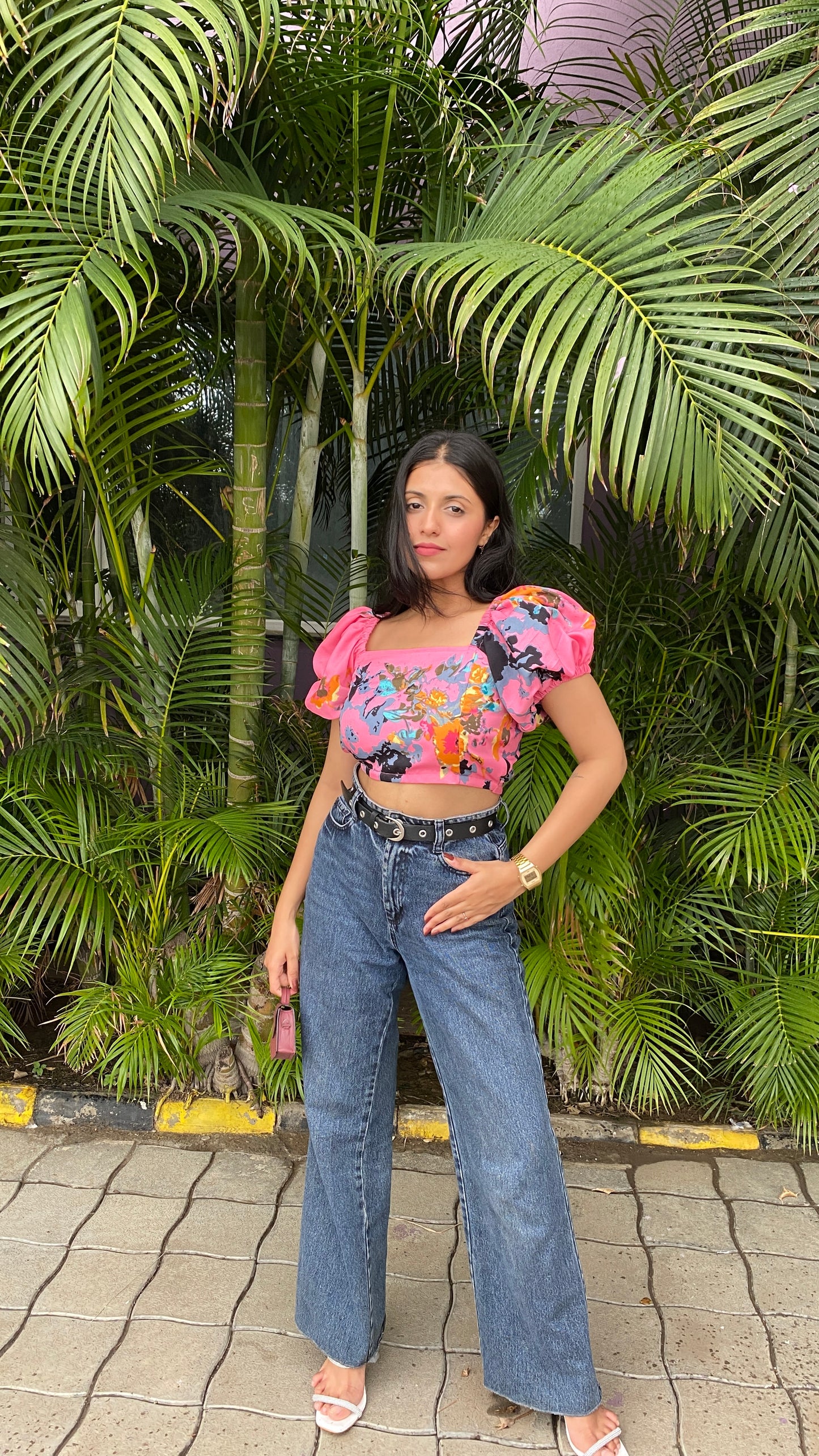 Pink Floral Crop Top