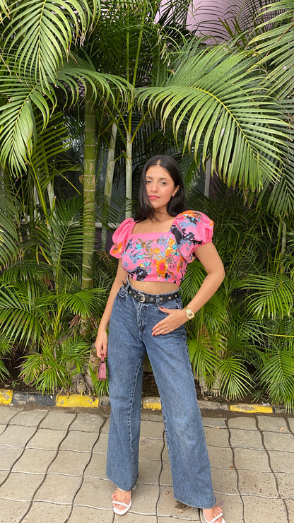 Pink Floral Crop Top
