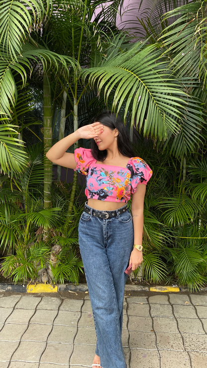 Pink Floral Crop Top