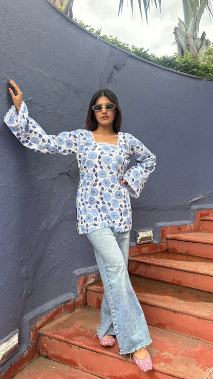 Blue Floral Lace Kurti