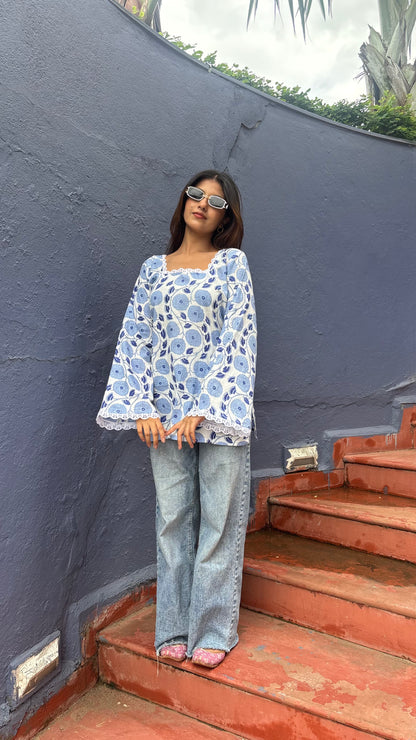 Blue Floral Lace Kurti