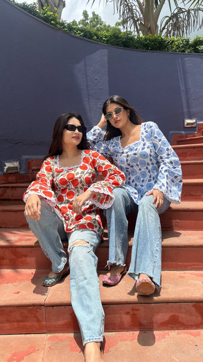 Blue Floral Lace Kurti