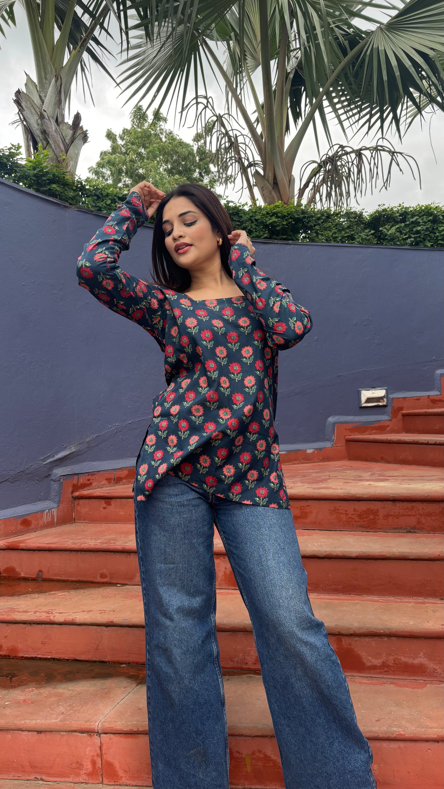 Blue Block Print Kurti