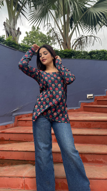 Blue Block Print Kurti