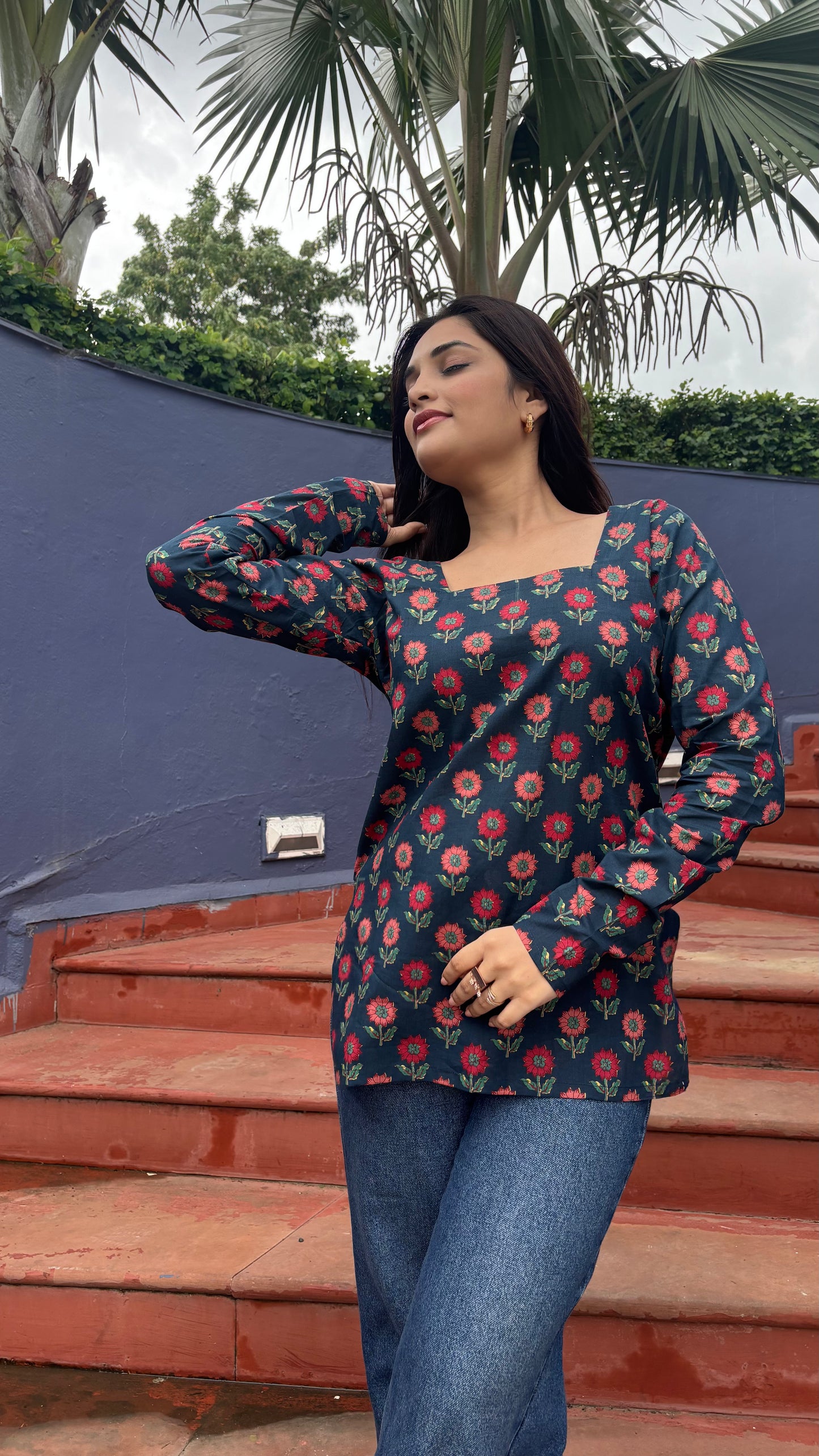 Blue Block Print Kurti