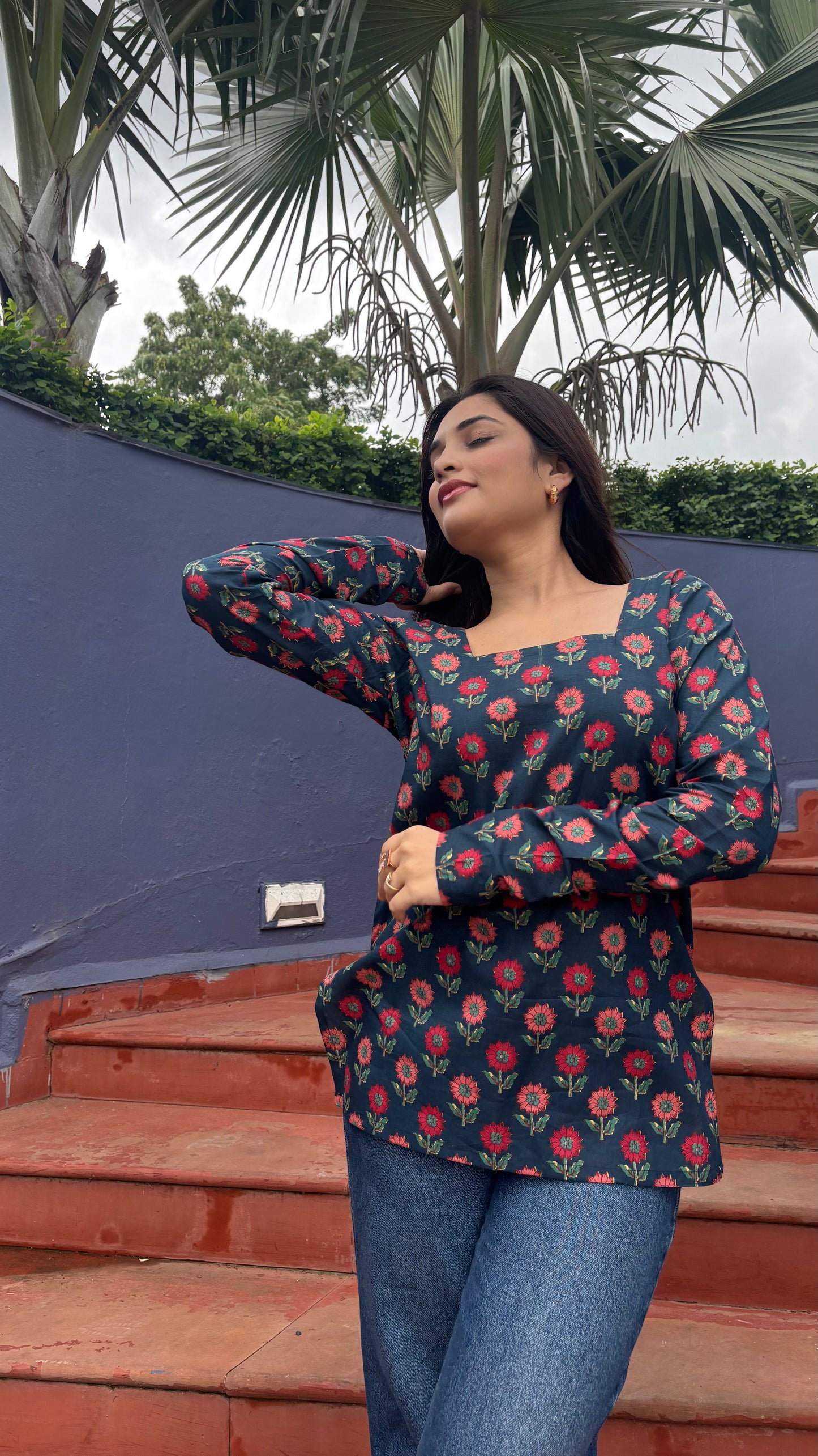Blue Block Print Kurti