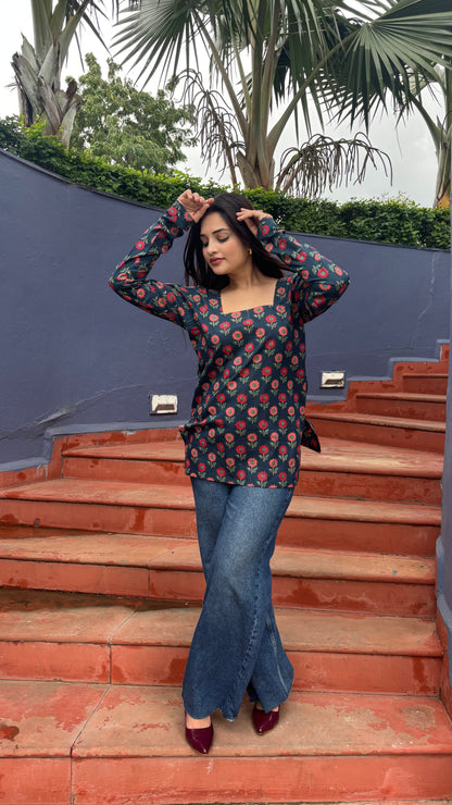 Blue Block Print Kurti
