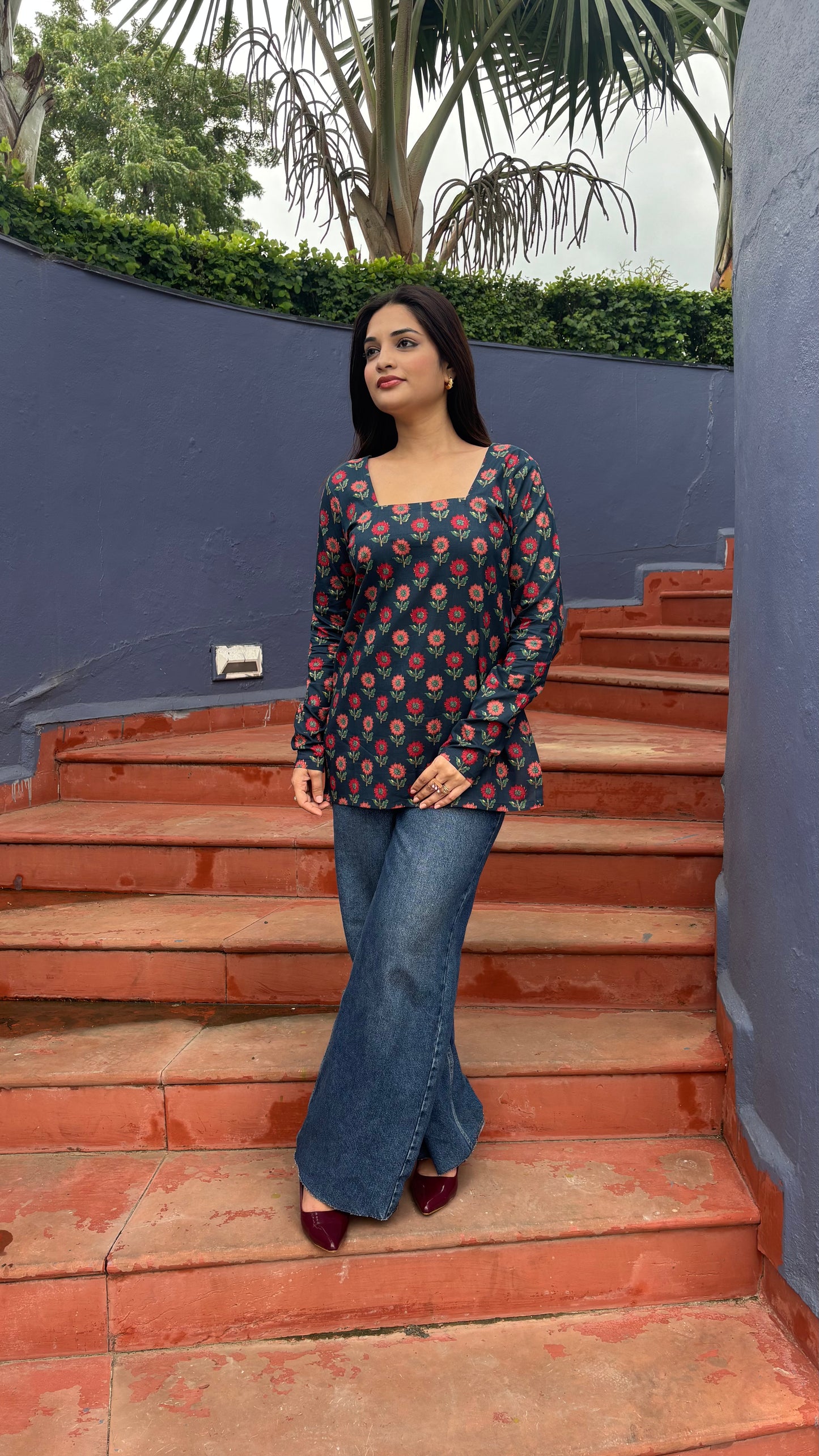 Blue Block Print Kurti