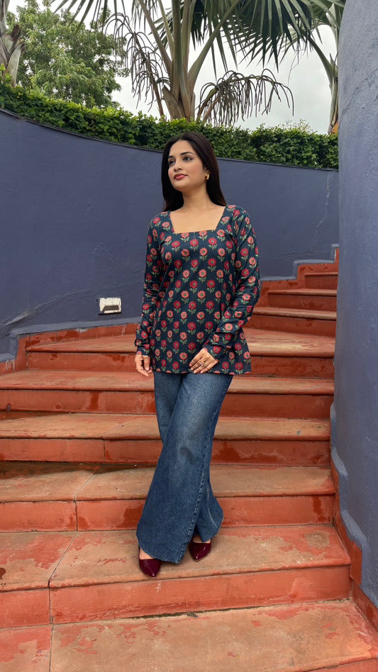 Blue Block Print Kurti