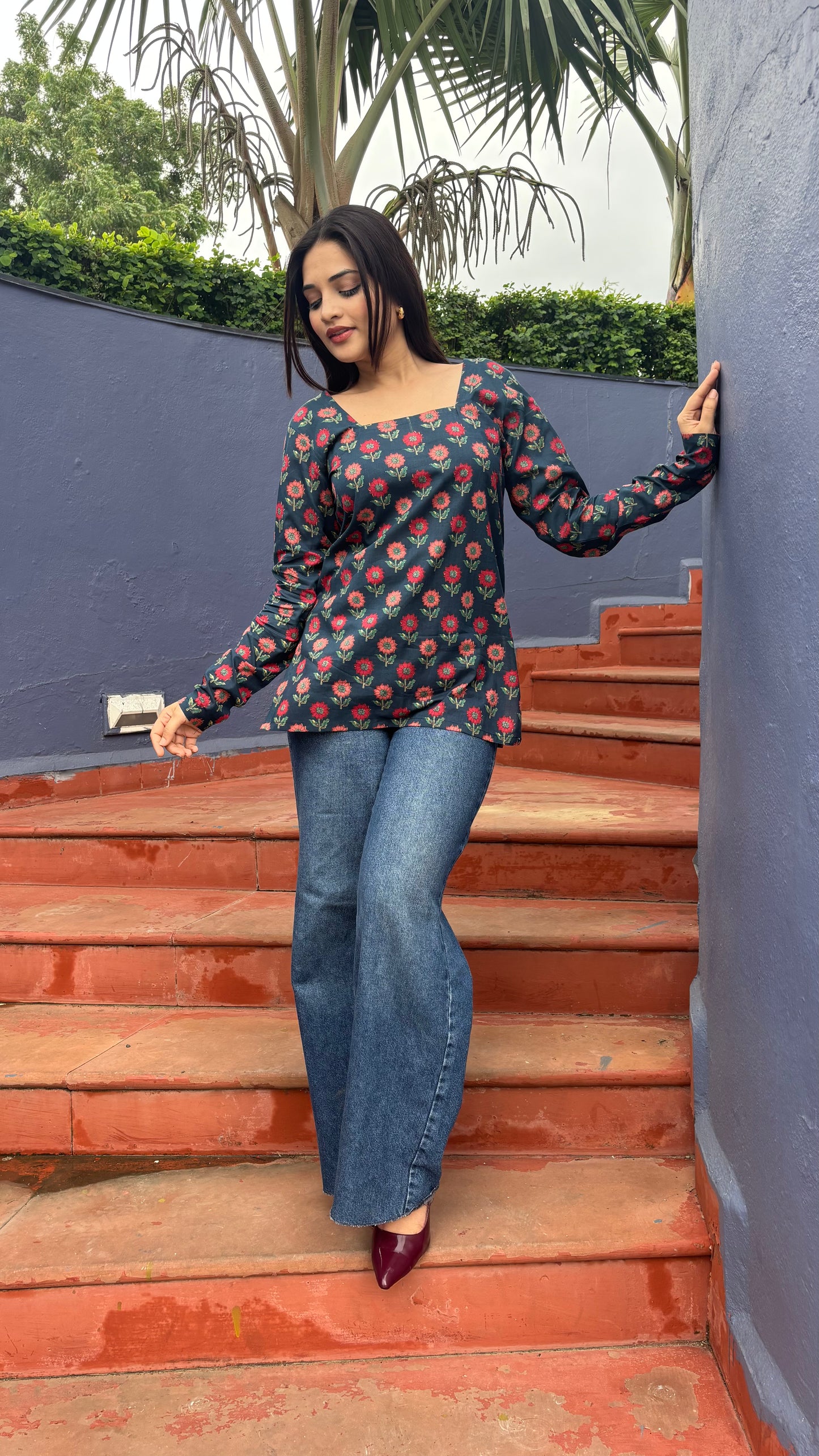 Blue Block Print Kurti