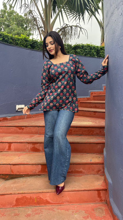 Blue Block Print Kurti