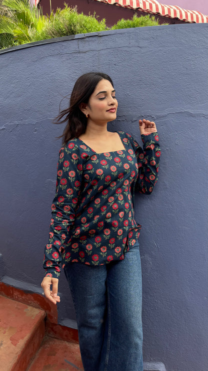 Blue Block Print Kurti