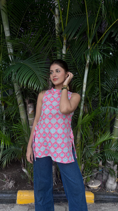 Pink Halter Neck Side Knot Kurti