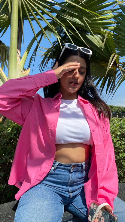 Pink Oversized Basic Shirt