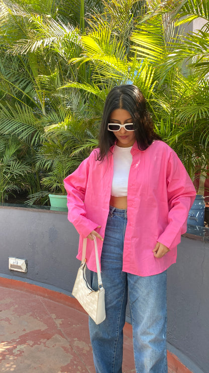 Pink Oversized Basic Shirt
