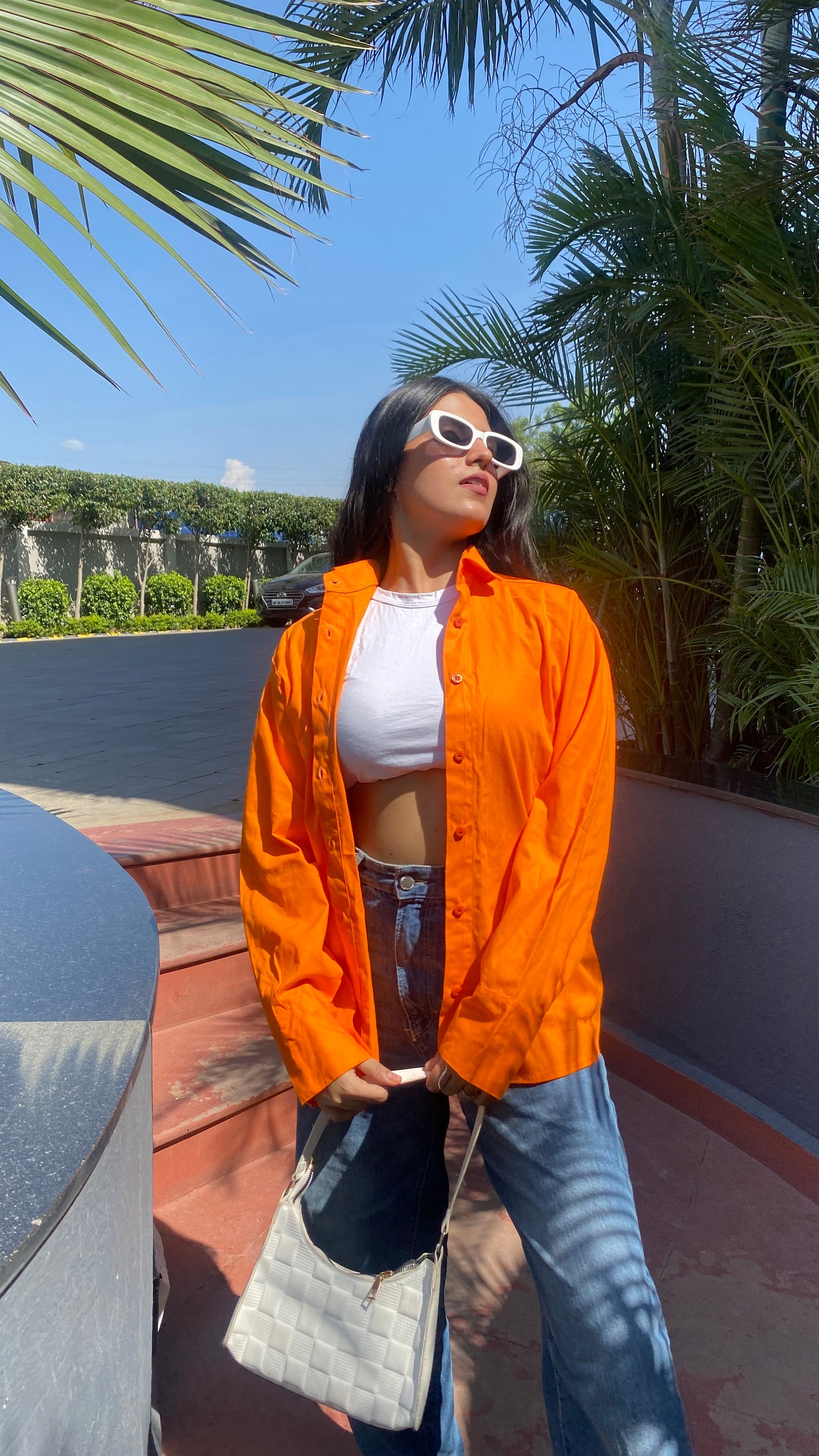 Orange Oversized Basic Shirt