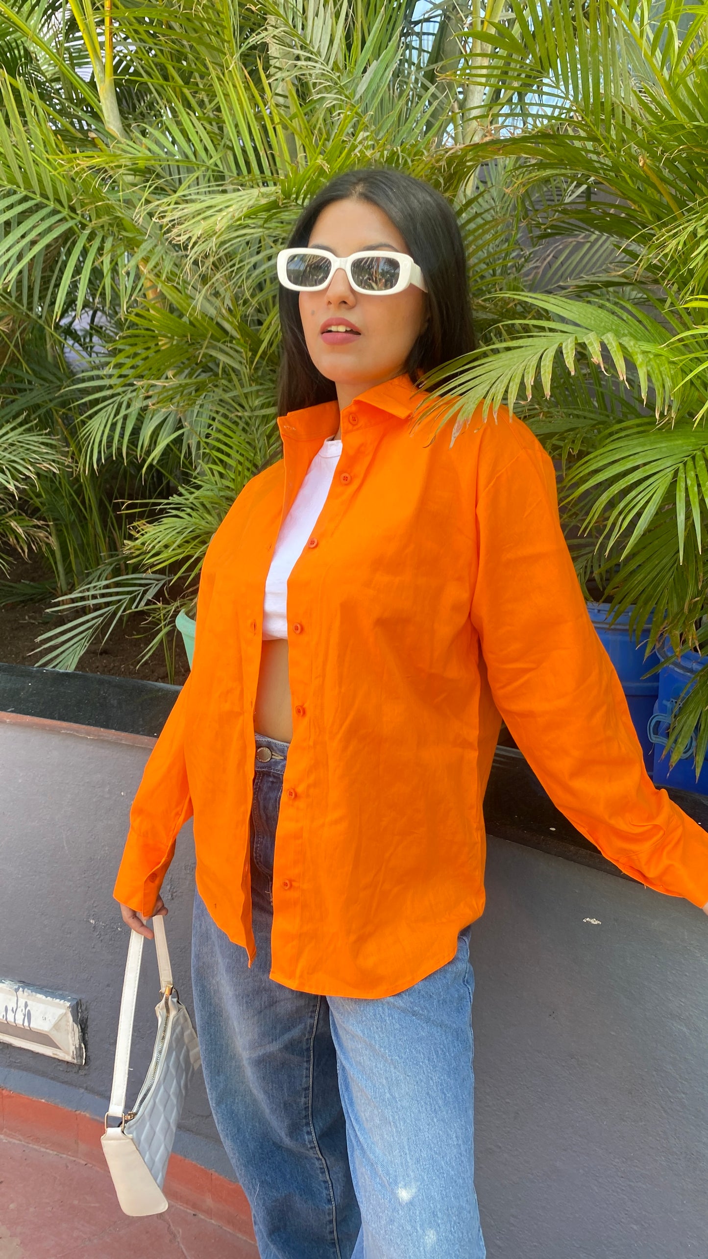 Orange Oversized Basic Shirt