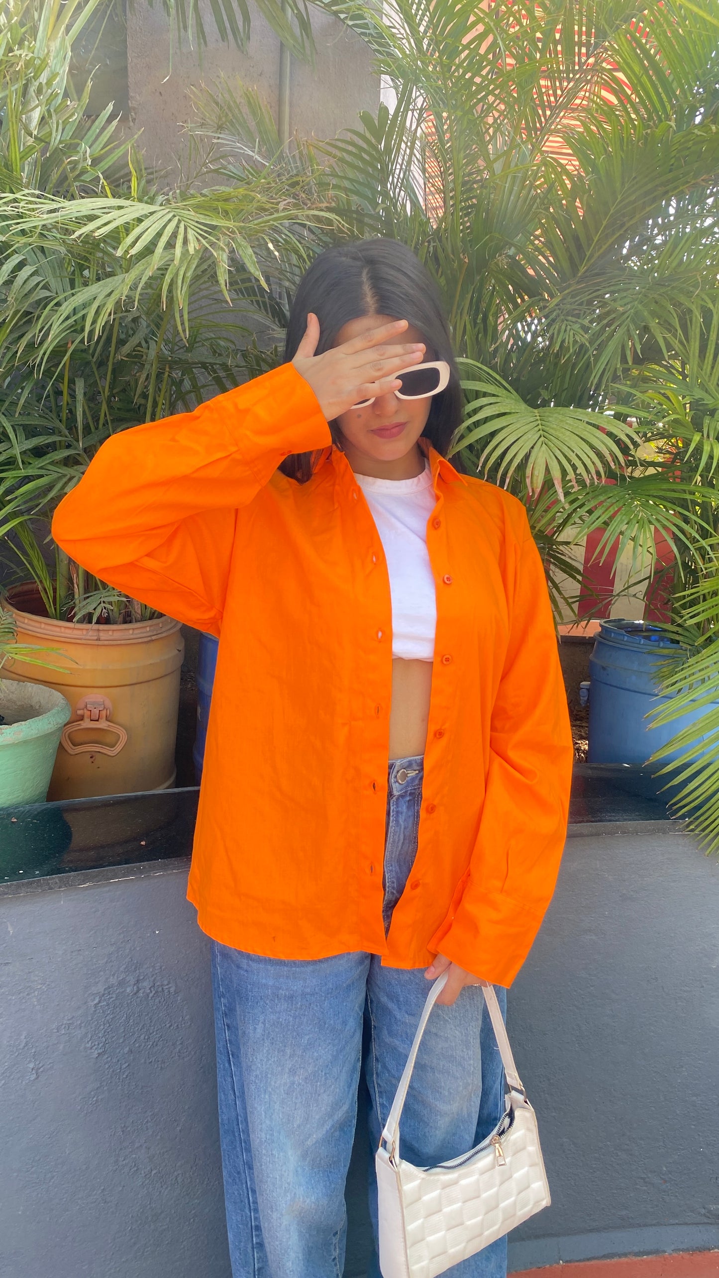 Orange Oversized Basic Shirt