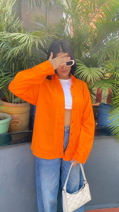 Orange Oversized Basic Shirt