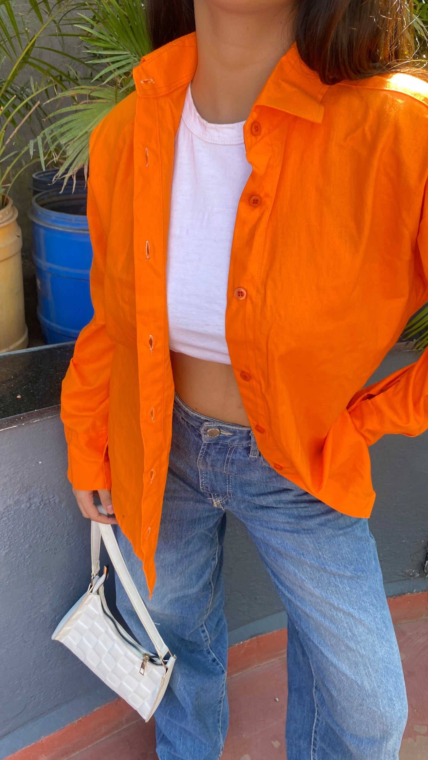 Orange Oversized Basic Shirt