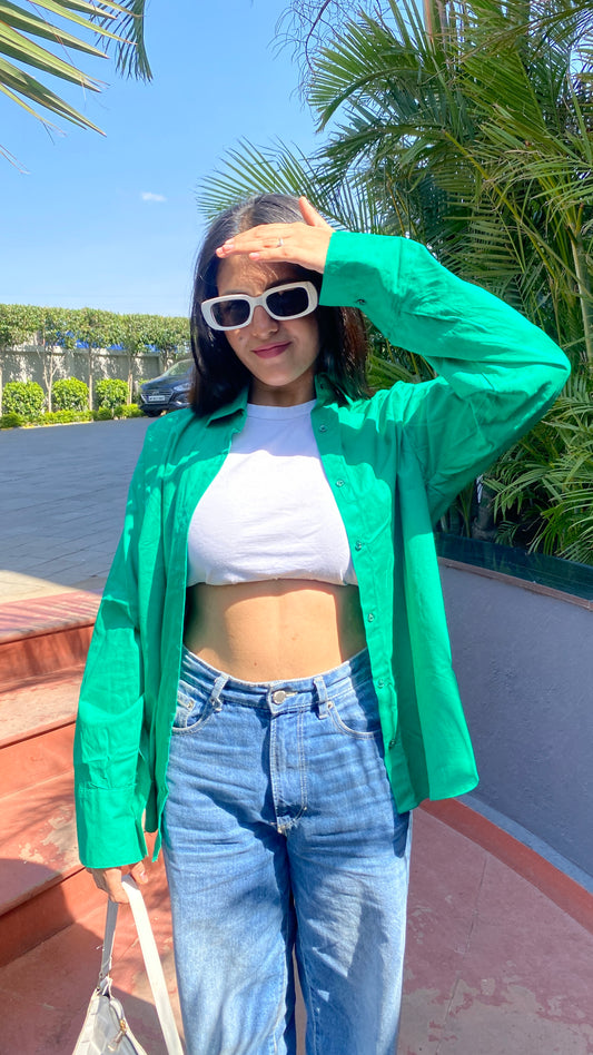 Green Oversized Basic Shirt