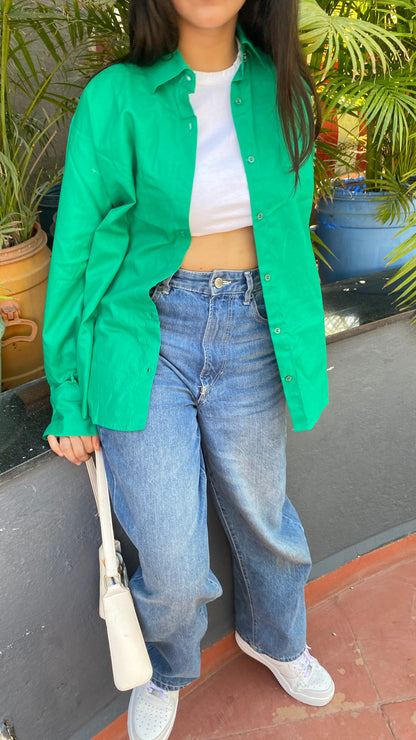 Green Oversized Basic Shirt