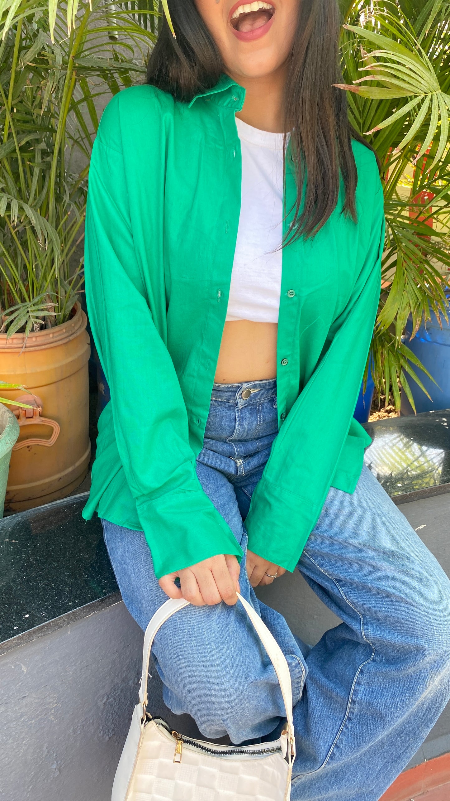 Green Oversized Basic Shirt