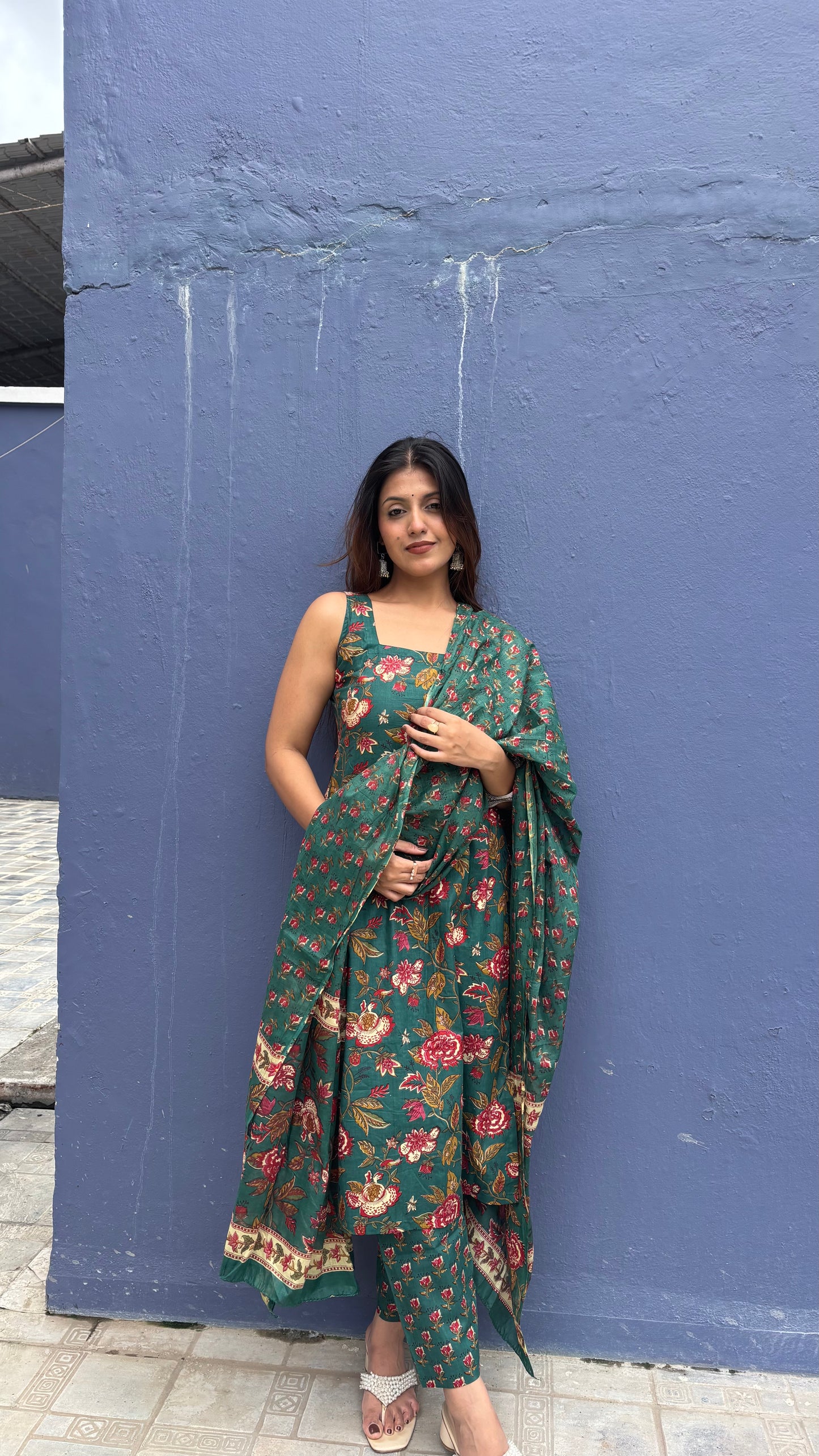 Green Floral Kurta Set with Dupatta