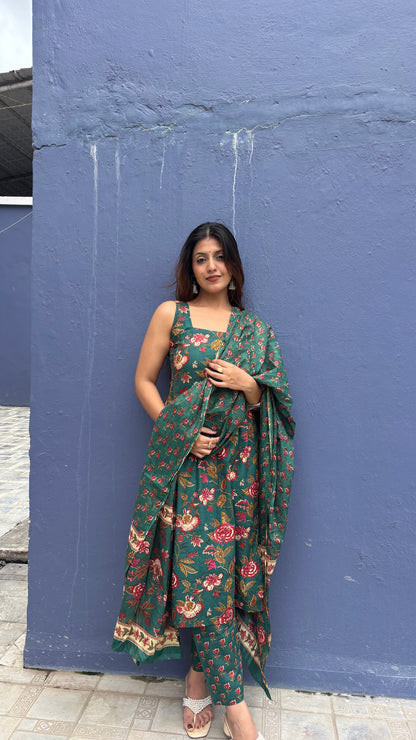Green Floral Kurta Set with Dupatta