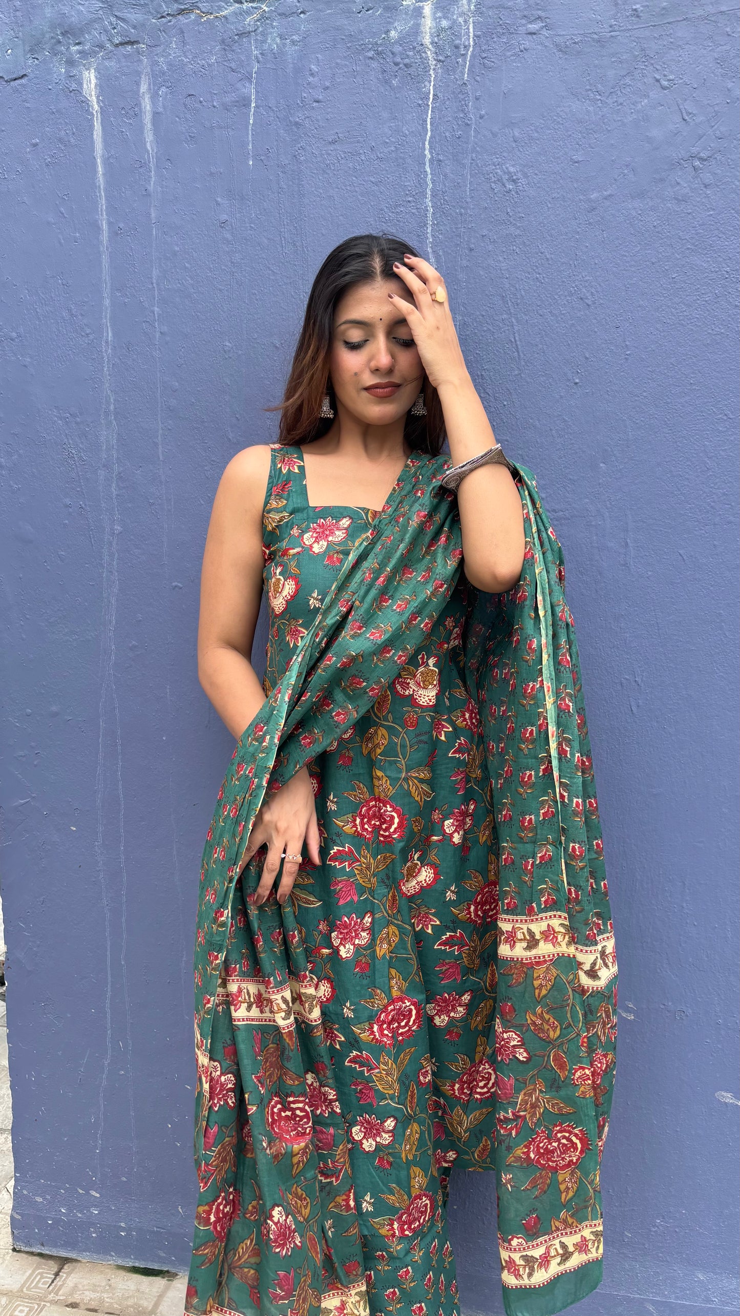 Green Floral Kurta Set with Dupatta