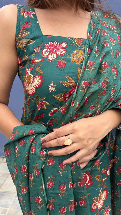 Green Floral Kurta Set with Dupatta