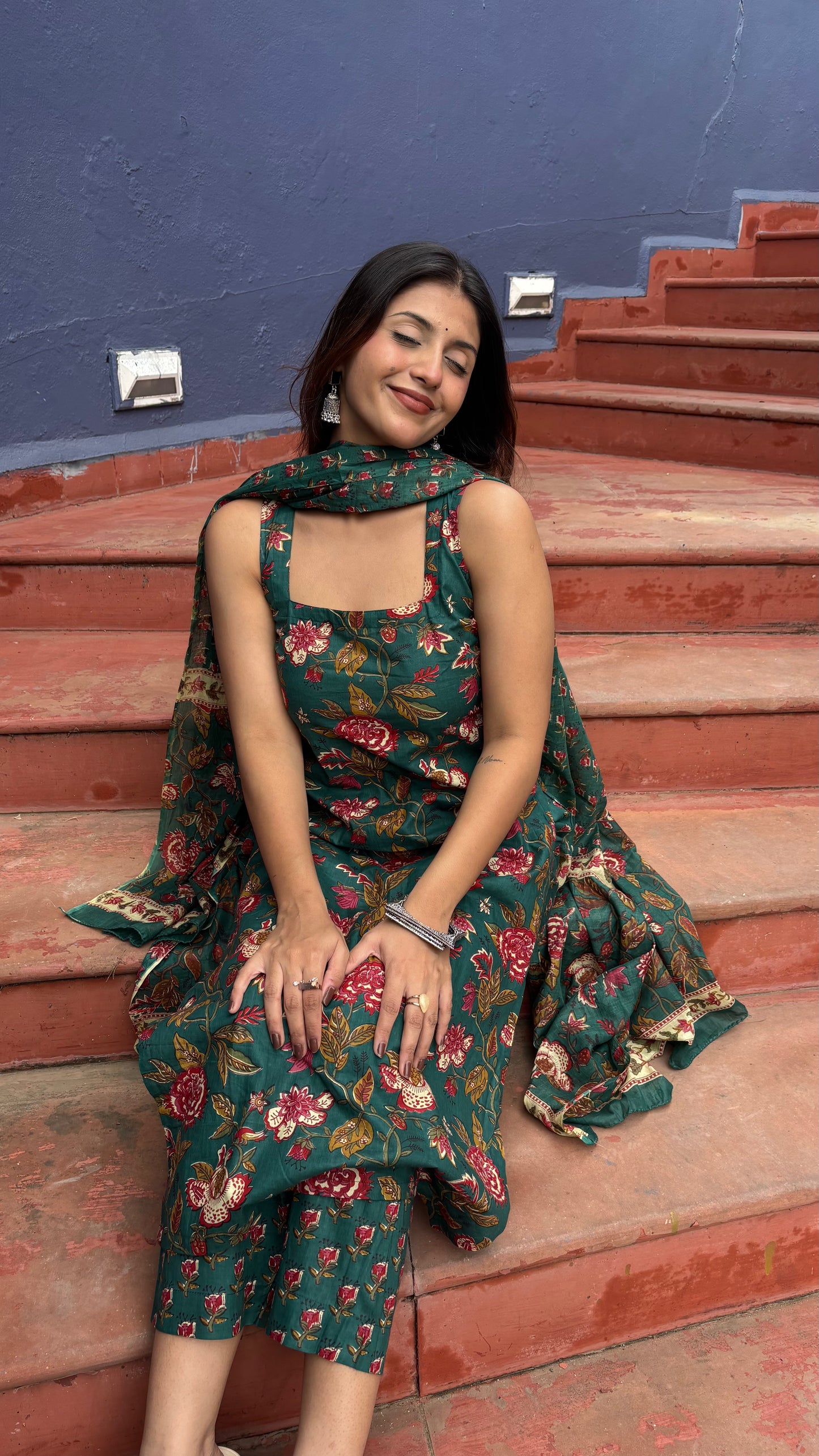 Green Floral Kurta Set with Dupatta