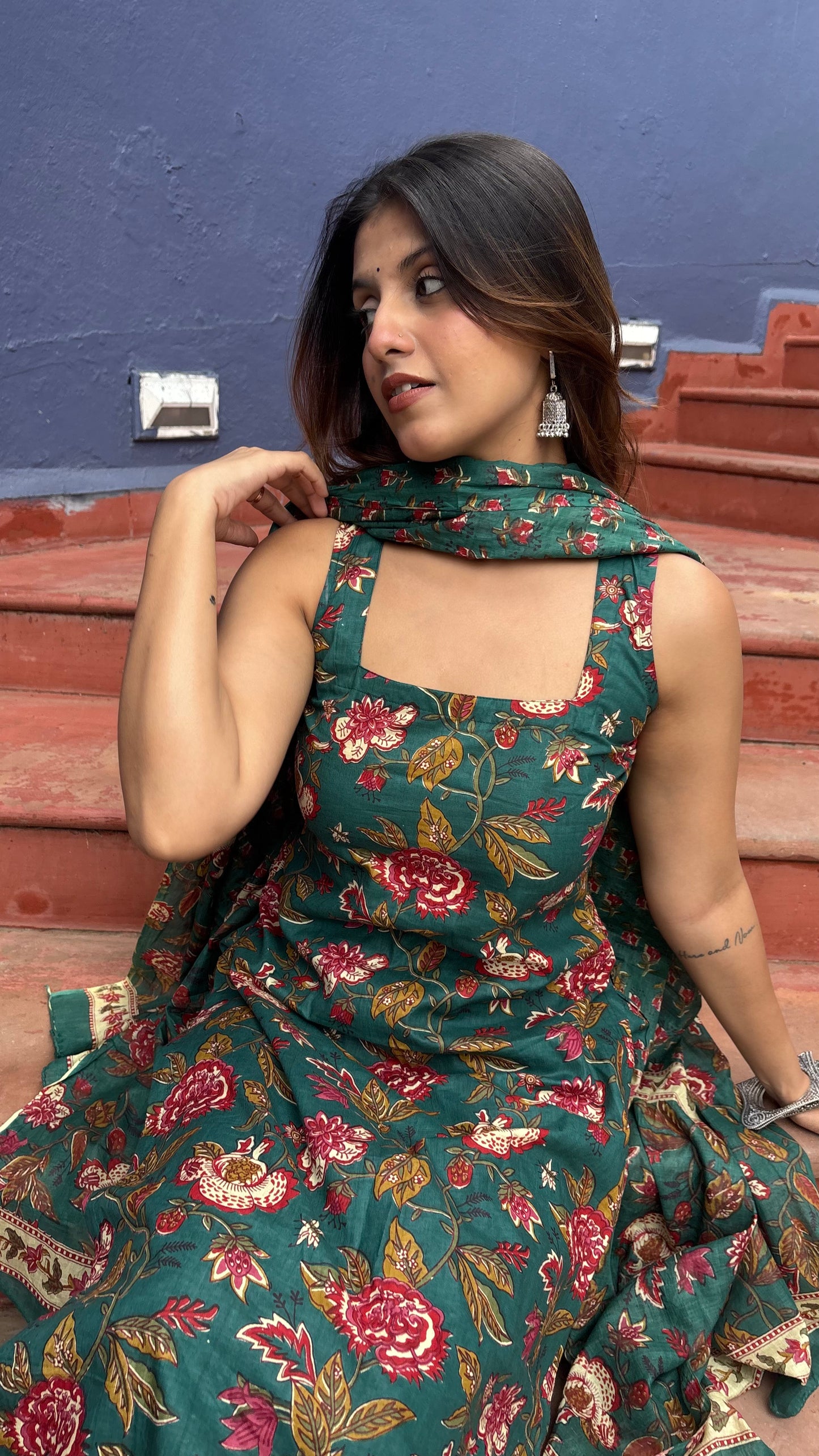 Green Floral Kurta Set with Dupatta
