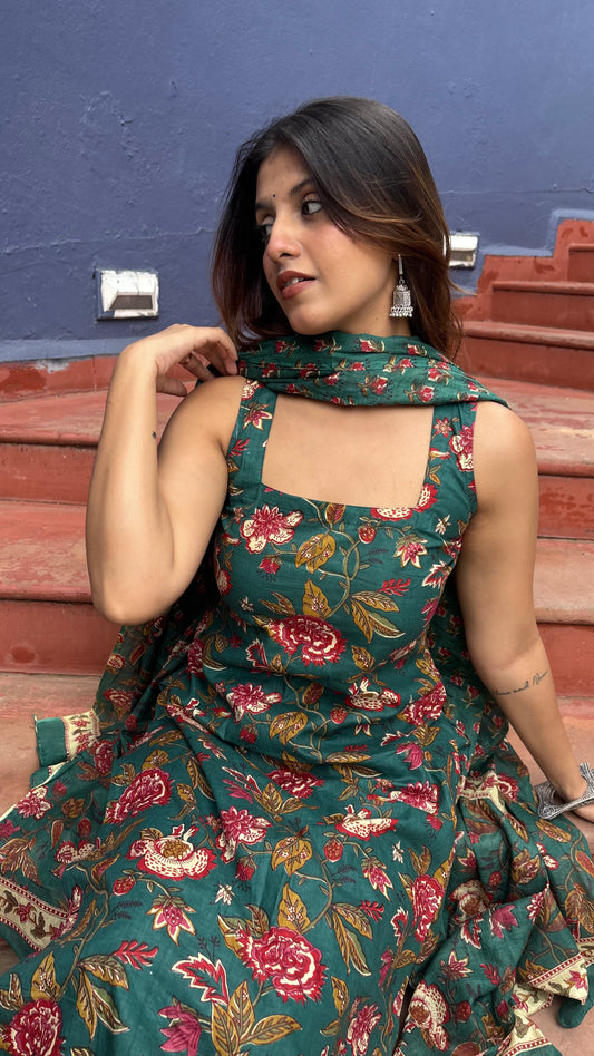 Green Floral Kurta Set with Dupatta