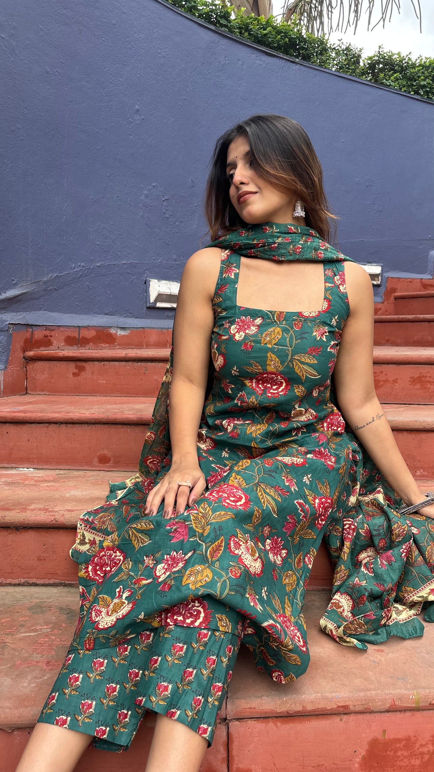 Green Floral Kurta Set with Dupatta