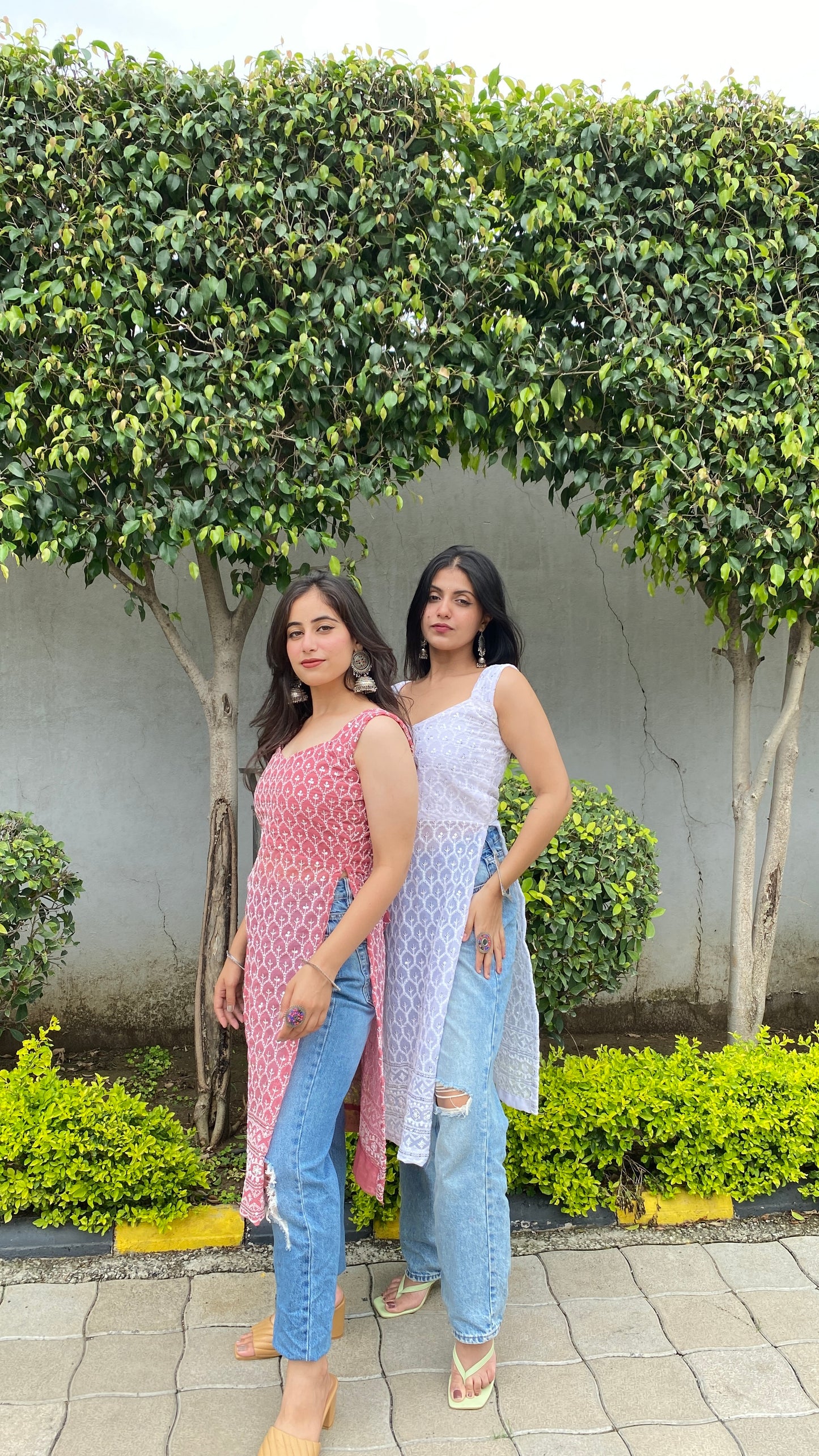 Pink Tie Me Up Chikankari Kurti