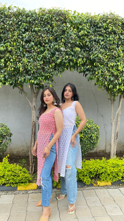 Pink Tie Me Up Chikankari Kurti