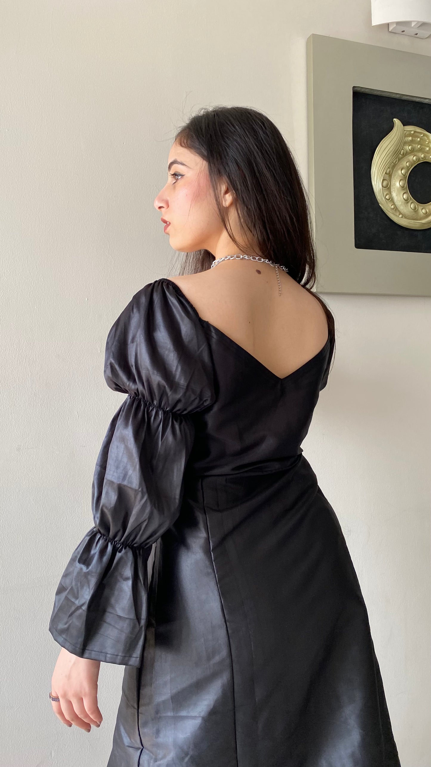 Black Satin Slit Dress